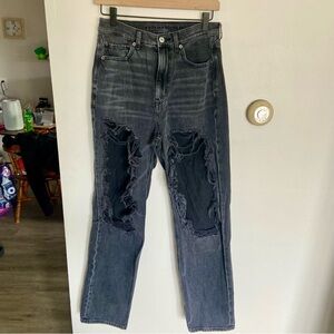 American Eagle Black Destroyed Baggy Jean Pants Ripped